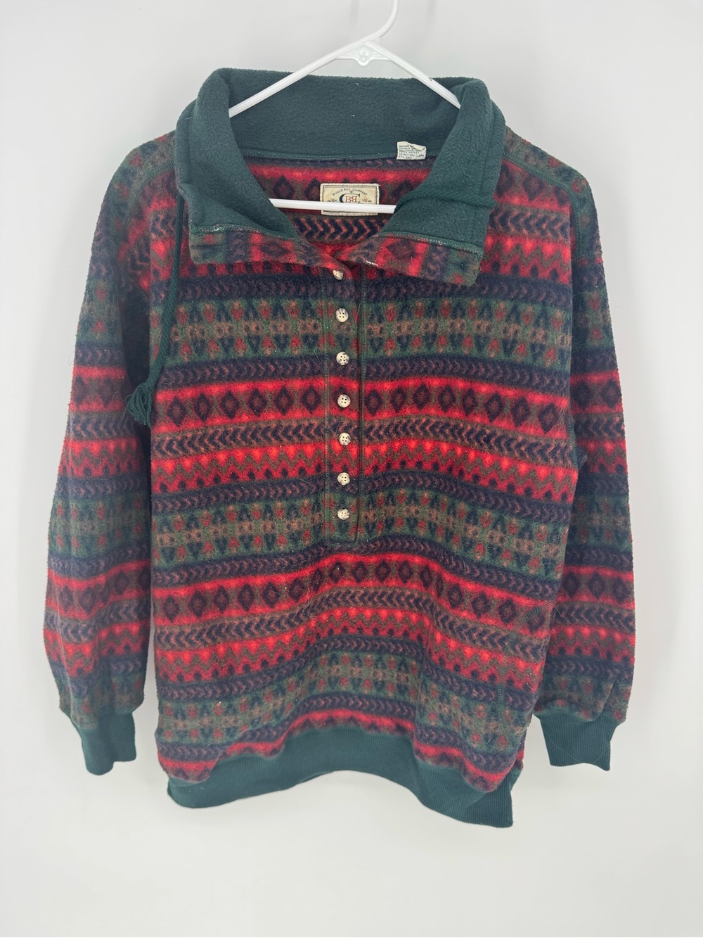 Bugle Boy vintage Red and Green Fair Isle Fleece Pullover small